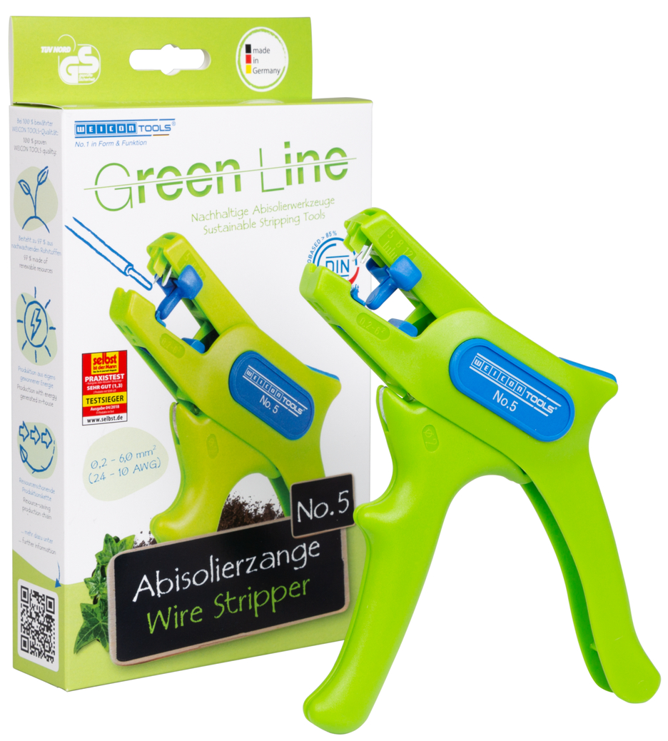 Wire Stripper No. 5 Green Line | ferramenta de descarne sustentável I para todos os condutores trançados e sólidos comuns, intervalo de trabalho 0,2 - 6,0 mm²