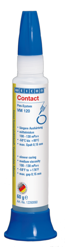 Adesivo Cianoacrilato WEICON Contato VM 120 | adesivo instantâneo de viscosidade média para metal
