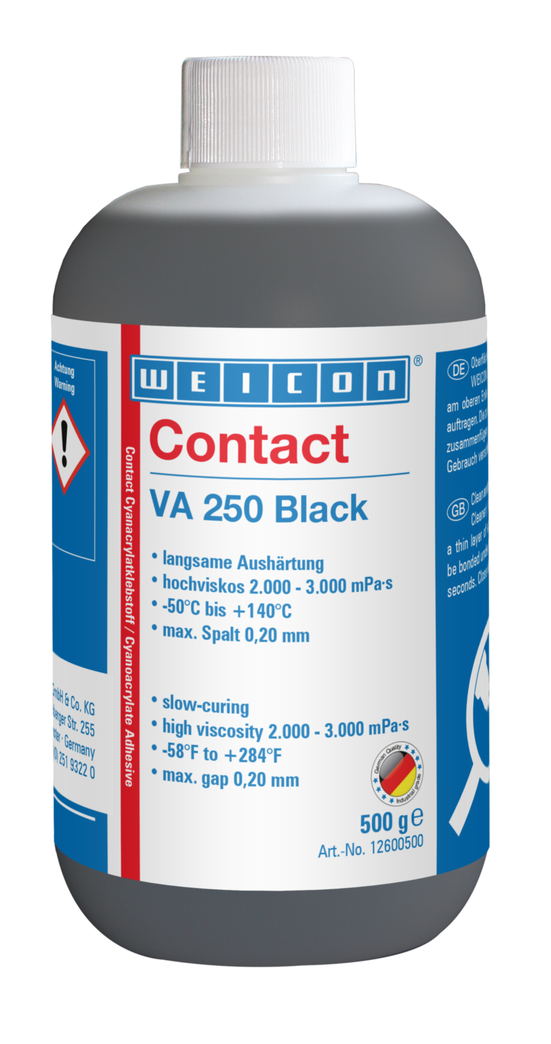 Adesivo Cianoacrilato VA Contato 250 Black | adesivo instantâneo de viscosidade elevada, com enchimento de borracha