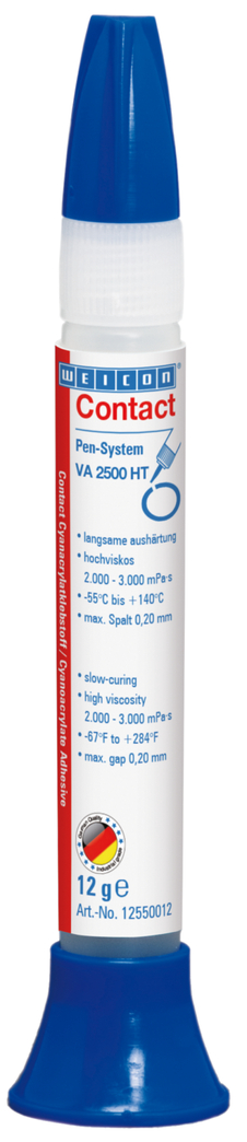 Adesivo Cianoacrilato VA Contato 2500 HT | adesivo instantâneo de viscosidade elevada, resistente a altas temperaturas até +140°C