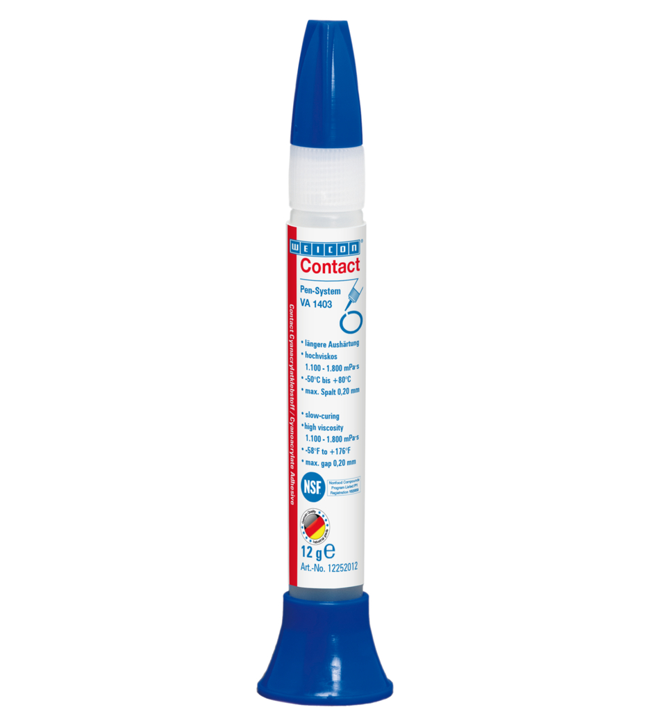 Adesivo Cianoacrilato WEICON Contato VA 1403 | adesivo instantâneo resistente à humidade com viscosidade elevada