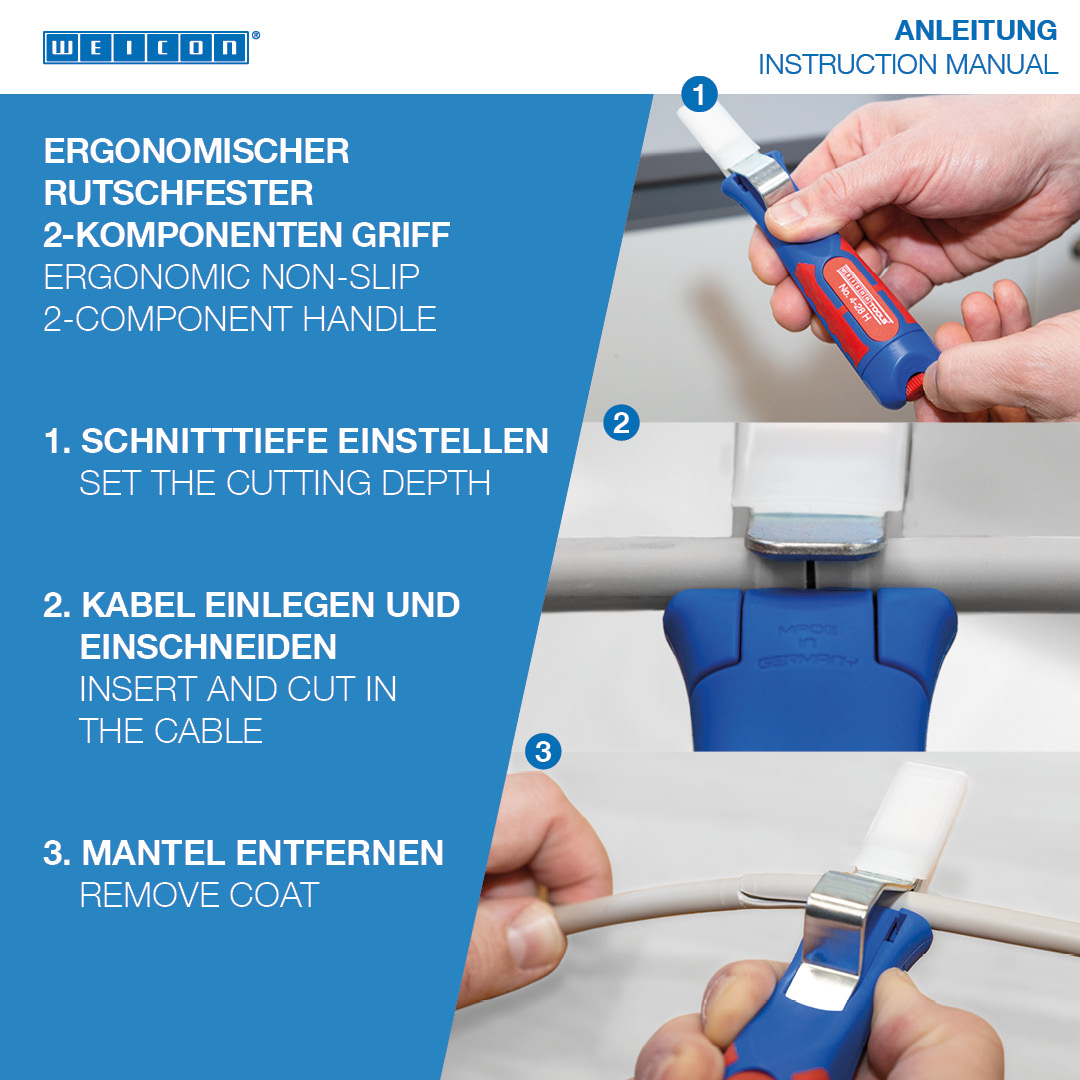 Cable Stripper No. 4 - 28 H | with 2C handle including hook blade and protective cap, working range 4 - 28 mm Ø