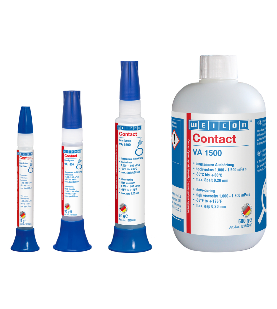 Adesivo Cianoacrilato WEICON Contato VA 1500 | adesivo instantâneo para borracha, metais, materiais porosos e absorventes