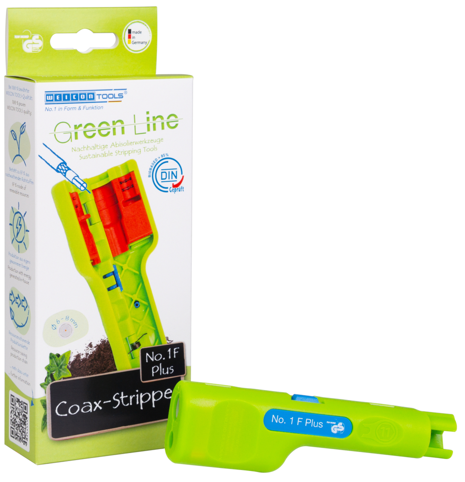 Coax-Stripper No 1 F Plus Green Line - adequado para conectores de parafuso F | ferramenta de descarne sustentável I para descarnar e retirar cabos coaxiais, incluindo auxiliar de destorcer