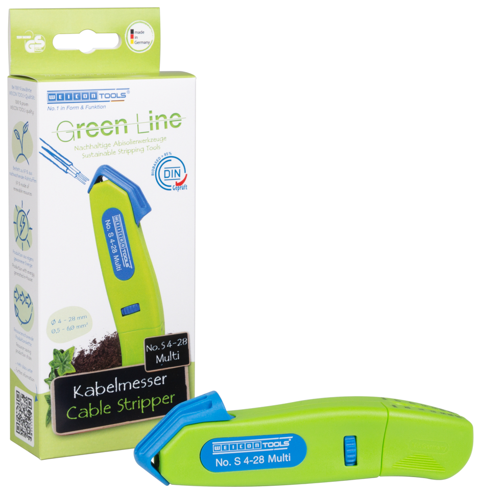 Descarnador de Cabos No. S 4 - 28 Multi Green Line | ferramenta de descarne sustentável I com função de descarne integrada I diâmetro de trabalho 4 - 28 mm Ø