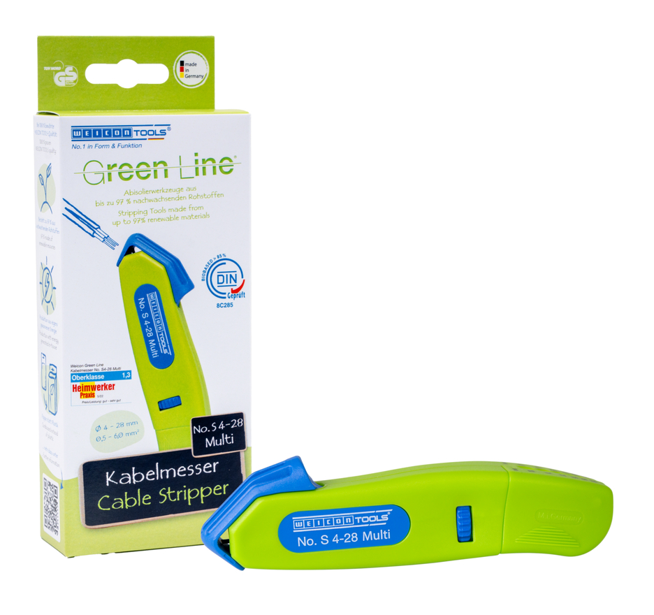 Descarnador de Cabos No. S 4 - 28 Multi Green Line | ferramenta de descarne sustentável I com função de descarne integrada I diâmetro de trabalho 4 - 28 mm Ø