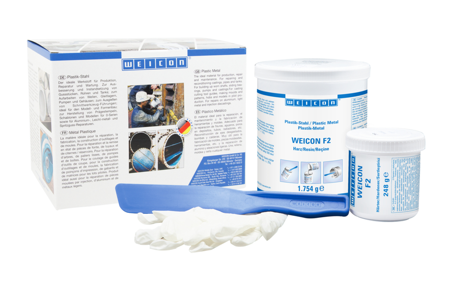 WEICON F2 | sistema de resina epóxi com carga de alumínio para reparações e compensação de lacunas