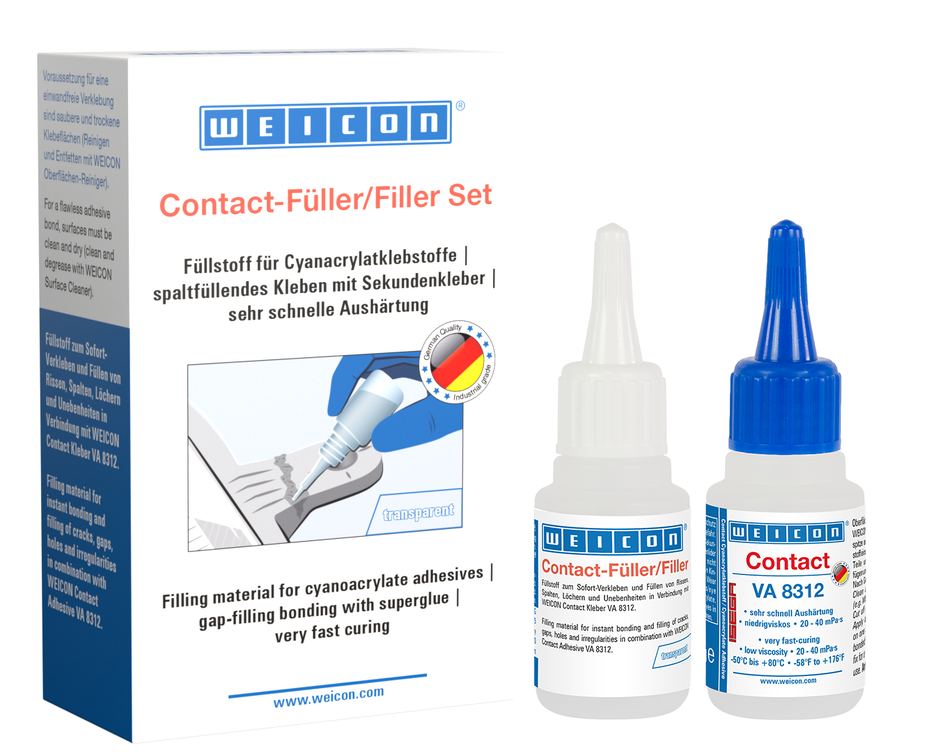 Kit WEICON Contacto Enchimento | enchimento especial transparente e adesivo de cianoacrilato Contacto VA 8312