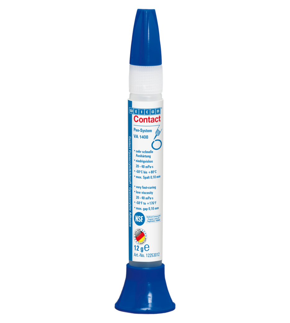 Adesivo Cianoacrilato WEICON Contato VA 1408 | adesivo instantâneo resistente à humidade com viscosidade baixa