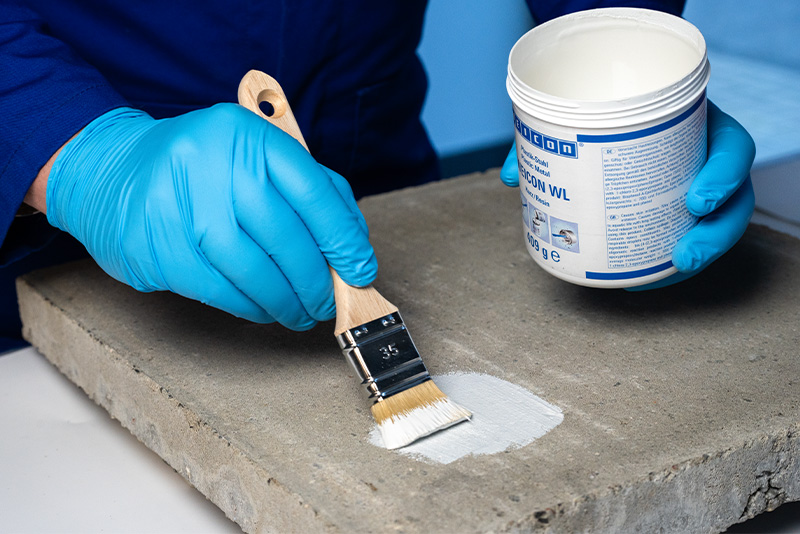 cement, concrete, paint, paintbrush, gloves