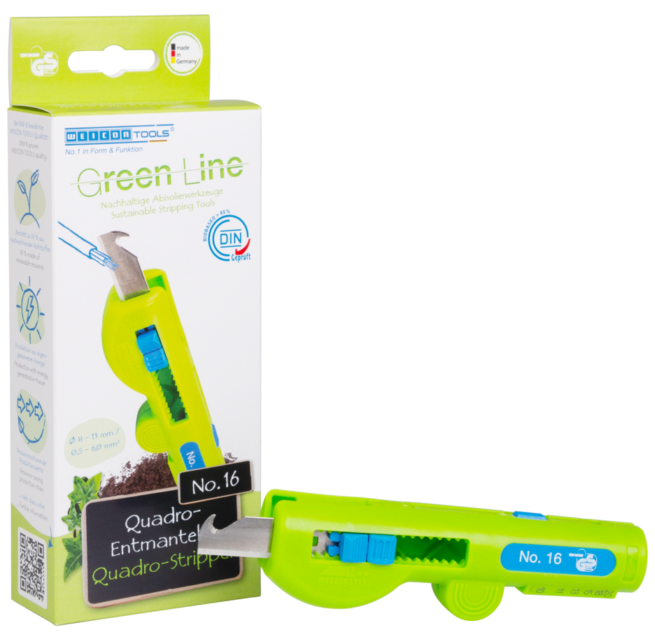 Quadro-Stripper No.16 Green Line | ferramenta de descarne sustentável I descarnador multifuncional, intervalo de trabalho descarne 0,5 - 6,0 mm² I diâmetro 8 - 13 mm Ø
