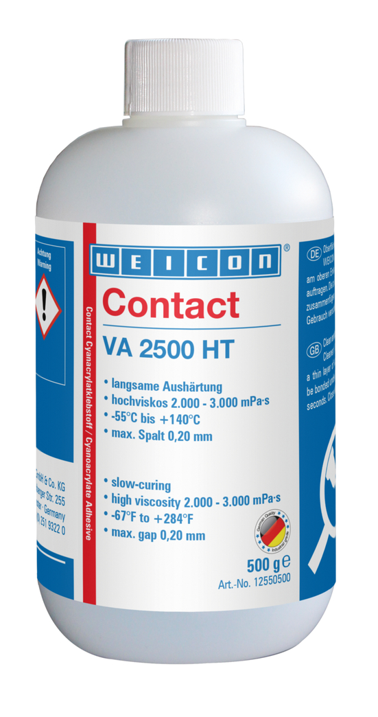 Adesivo Cianoacrilato VA Contato 2500 HT | adesivo instantâneo de viscosidade elevada, resistente a altas temperaturas até +140°C