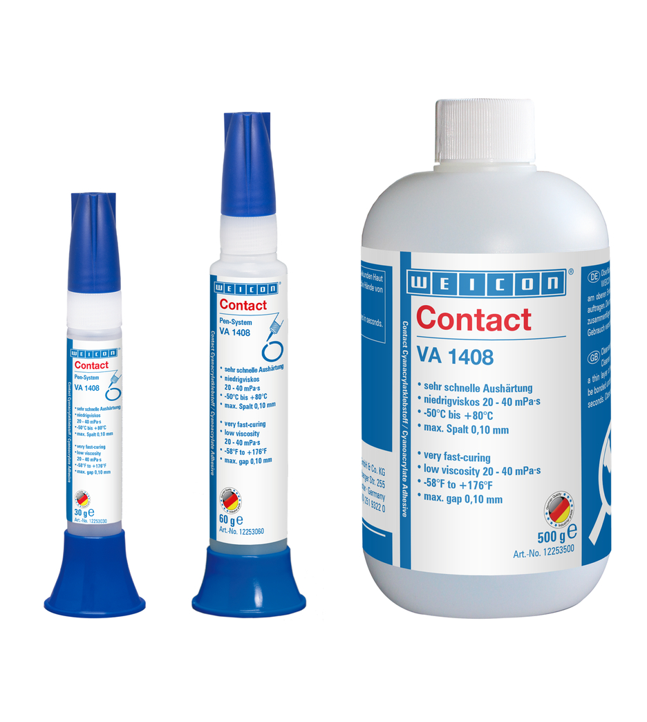 Adesivo Cianoacrilato WEICON Contato VA 1408 | adesivo instantâneo resistente à humidade com viscosidade baixa