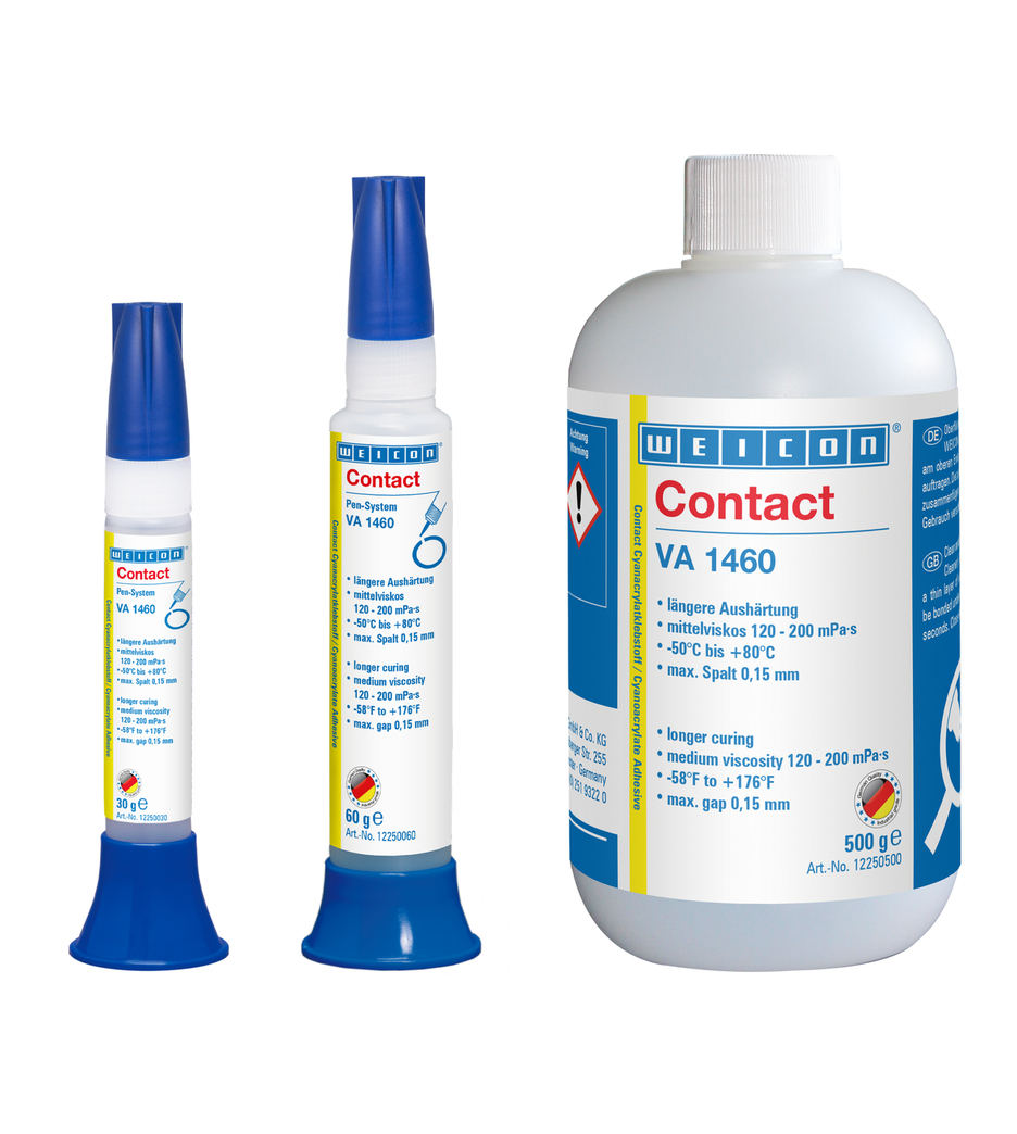 Adesivo Cianoacrilato WEICON Contato VA 1460 | adesivo instantâneo resistente à humidade com viscosidade média