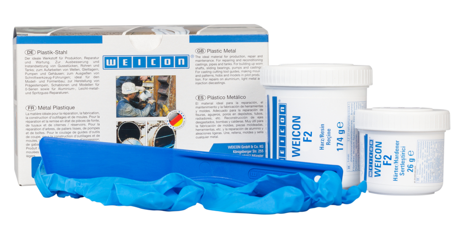 WEICON F2 | sistema de resina epóxi com carga de alumínio para reparações e compensação de lacunas