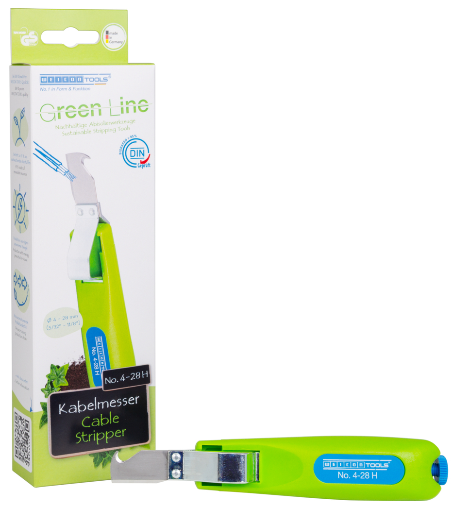 Descarnador de Cabos No. 4 - 28 H Green Line | ferramenta de descarne sustentável I lâmina em gancho e tampa protetora I diâmetro de trabalho 4 - 28 mm Ø