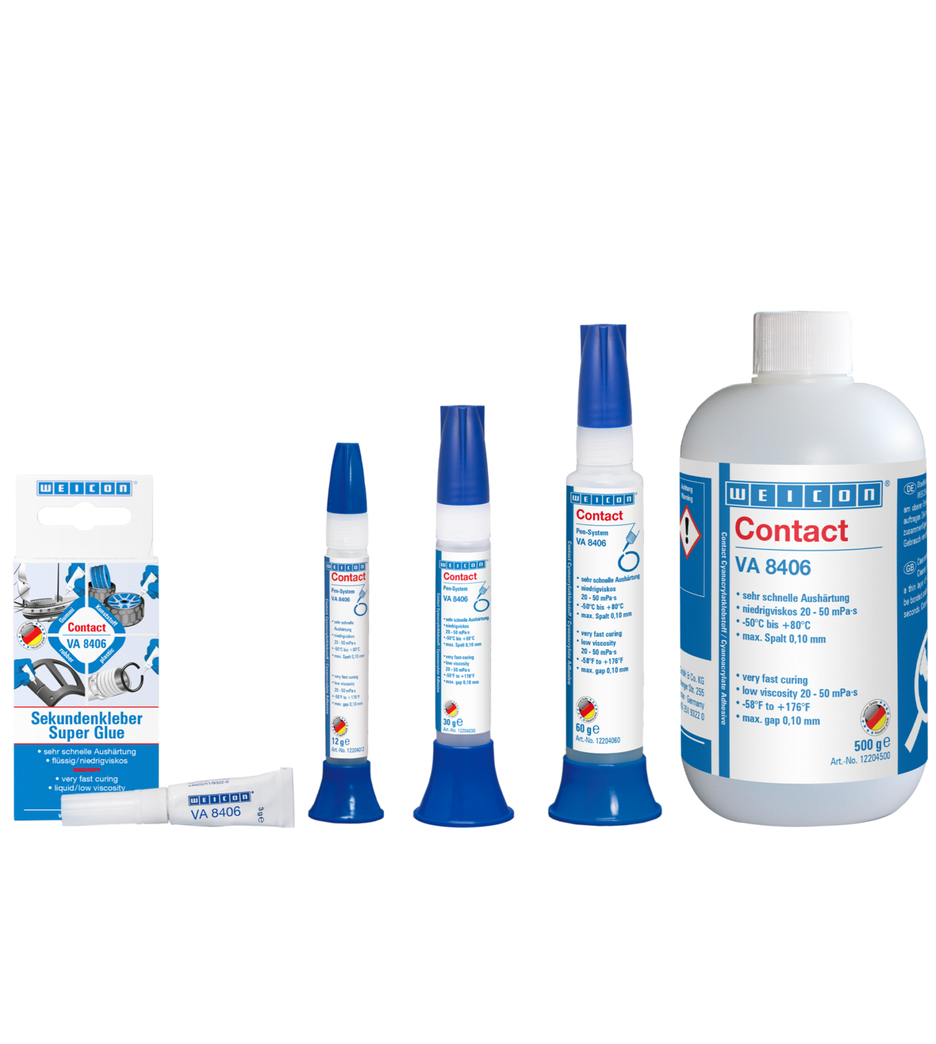 Adesivo Cianoacrilato WEICON Contato VA 8406 | adesivo instantâneo para uma fixação e colagem rápida