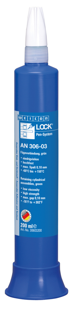 WEICONLOCK® AN 306-03 Retentor de Montagens Cilíndricas | para rolamentos, veios e casquilhos, resistência elevada, viscosidade baixa