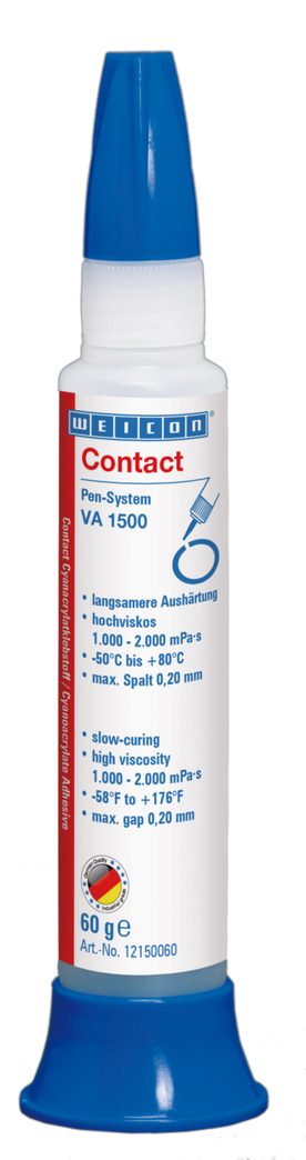 Adesivo Cianoacrilato WEICON Contato VA 1500 | adesivo instantâneo para borracha, metais, materiais porosos e absorventes