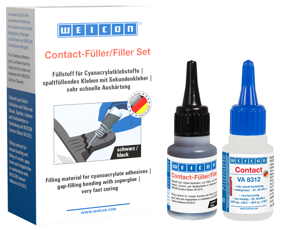 Kit WEICON Contacto Enchimento | enchimento especial transparente e adesivo de cianoacrilato Contacto VA 8312