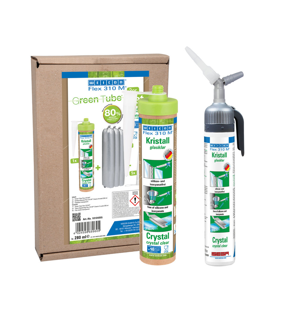 Polímero MS Flex 310 M® Cristal | adesivo elástico à base de MS-Polymer em embalagens Presspack para um trabalho sem muito esforço