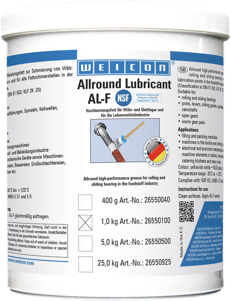 Lubrificante de Alto-Desempenho AL-F | Lubrificante de Alto-Desempenho multiusos de qualidade alimentar