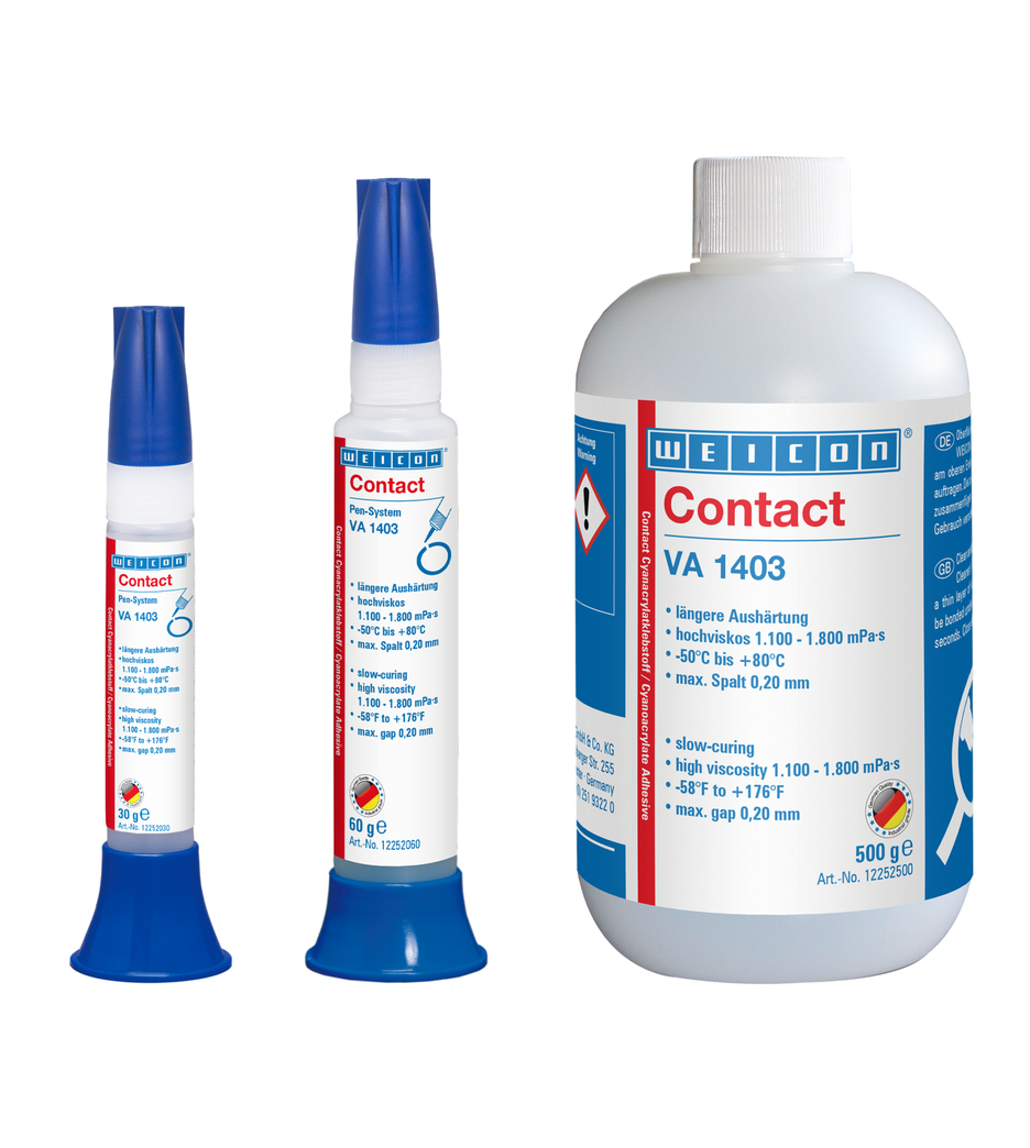 Adesivo Cianoacrilato WEICON Contato VA 1403 | adesivo instantâneo resistente à humidade com viscosidade elevada