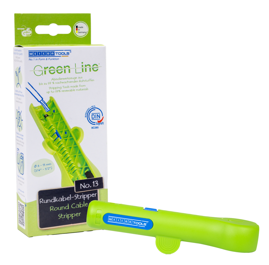 Descarnador de Cabos Redondos No. 13 Green Line | ferramenta de descarne sustentável I para descarnar todos os cabos redondos comuns I diâmetro de trabalho 6,0 - 13,0 mm Ø