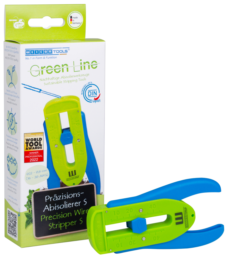Precision Wire Stripper S Green Line | ferramenta de descarne sustentável I para condutores e fios finos, intervalo de descarne de 0,12 mm a 0,8 mm (36-20 AWG)