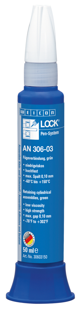 WEICONLOCK® AN 306-03 Retentor de Montagens Cilíndricas | para rolamentos, veios e casquilhos, resistência elevada, viscosidade baixa