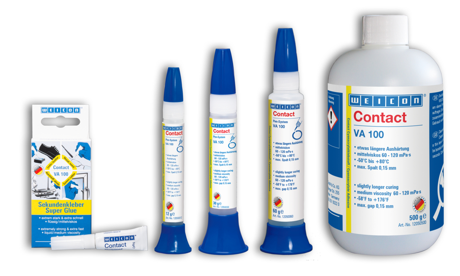 Adesivo Cianoacrilato WEICON Contato VA 100 | adesivo instantâneo para metal, plástico e borracha