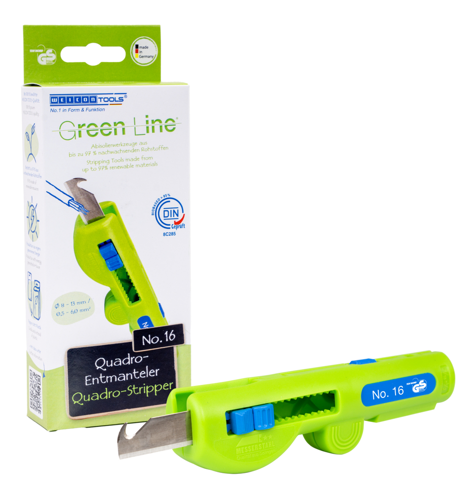 Quadro-Stripper No.16 Green Line | ferramenta de descarne sustentável I descarnador multifuncional, intervalo de trabalho descarne 0,5 - 6,0 mm² I diâmetro 8 - 13 mm Ø