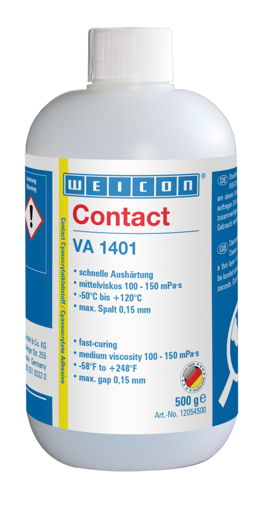 Adesivo Cianoacrilato WEICON Contato VA 1401 | adesivo instantâneo para tecidos, espuma de borracha e elastómeros de poros grandes