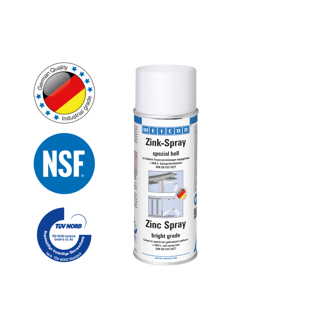 Spray de Zinco Brilhante | proteção catódica contra a corrosão com aprovação para utilização no sector alimentar